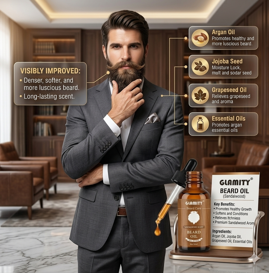 BEARD OIL Thick, Soft & Stylish Beard! 
GLAMITY Beard Oil