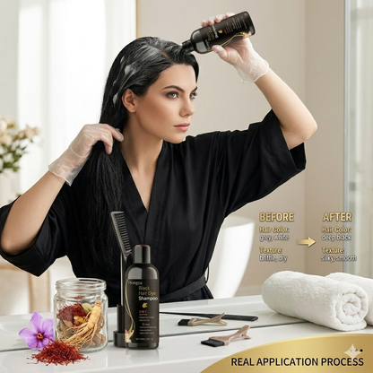 Hoegoa Black Hair Dye Shampoo के साथ पाएँ Deep Black, Soft & Shiny Hair — बिना किसी झंझट के।