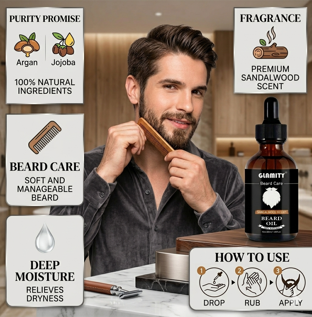 BEARD OIL Thick, Soft & Stylish Beard! 
GLAMITY Beard Oil