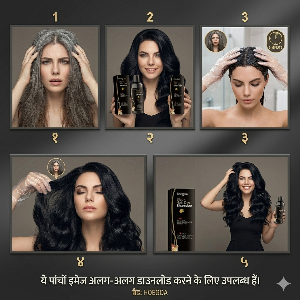 Hoegoa Black Hair Dye Shampoo के साथ पाएँ Deep Black, Soft & Shiny Hair — बिना किसी झंझट के।